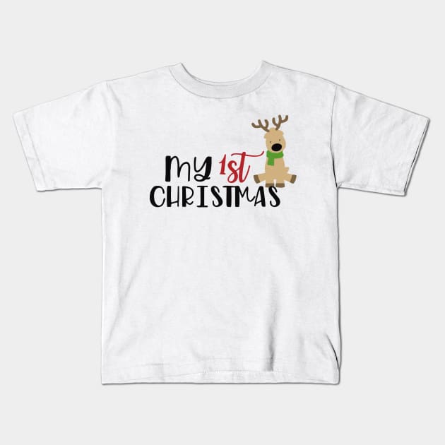 my first christmas family Deer Kids T-Shirt by Vortex.Merch